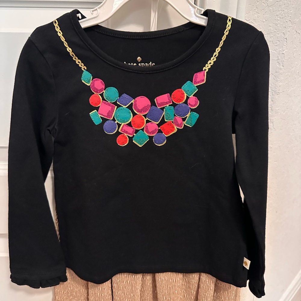 Kate Spade Black Long Sleeve Tee with Colorful Gem Accents, 4T NWT
